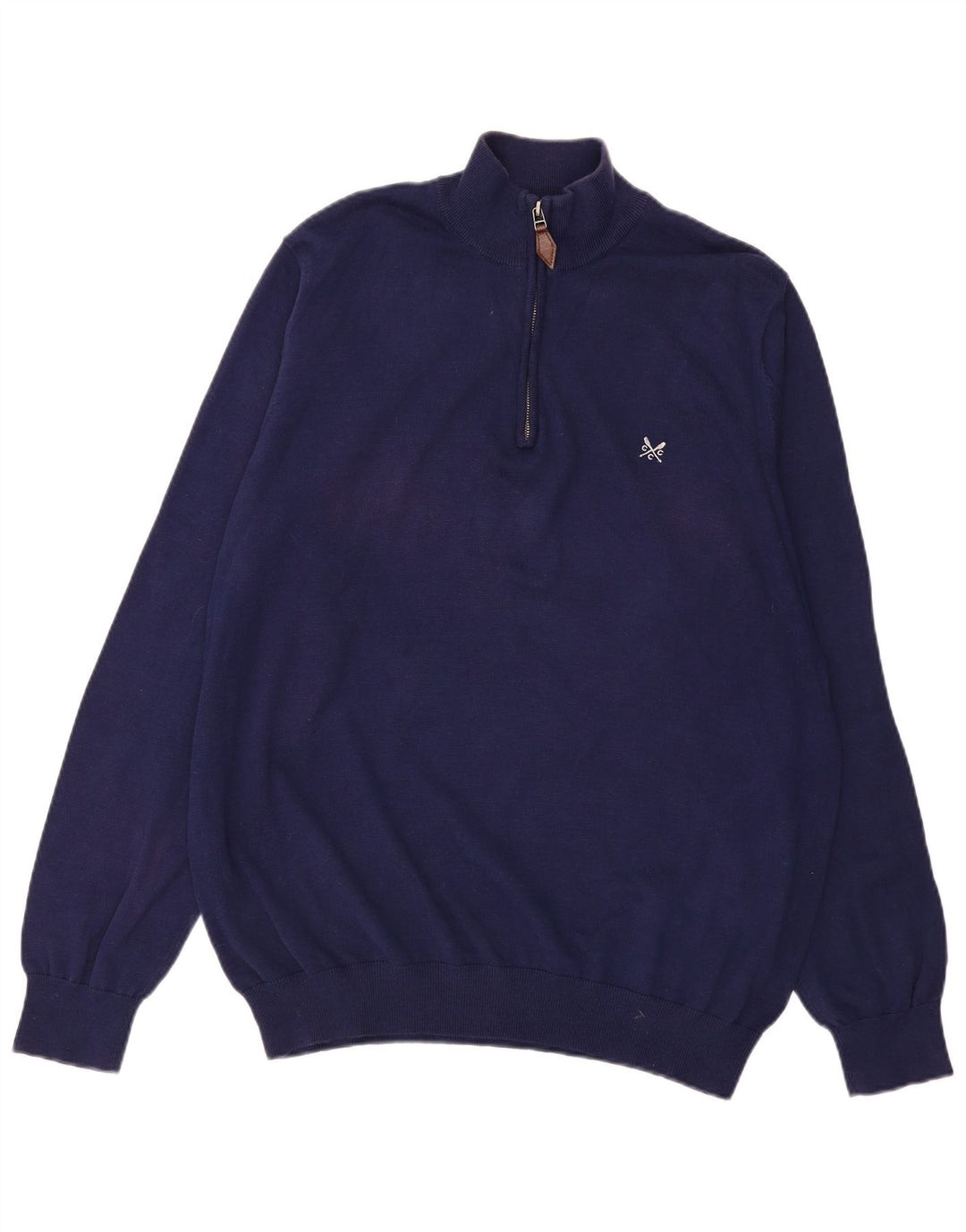 CREW CLOTHING Pull col zippé pour homme en coton bleu marine 3XL