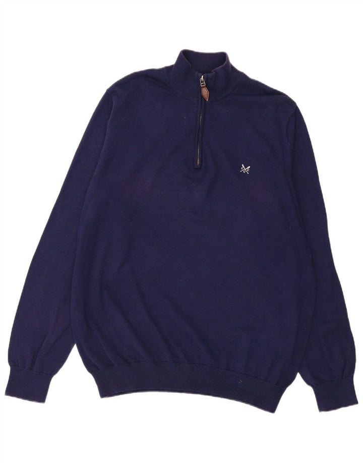 CREW CLOTHING Pull col zippé pour homme en coton bleu marine 3XL