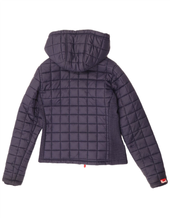 Superdry Veste matelassée à capuche pour femme UK 12 Medium Navy Blue Nylon