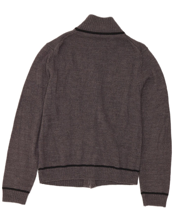 CALVIN KLEIN JEANS Pull Cardigan Femme UK 10 Petite Laine Vierge Grise