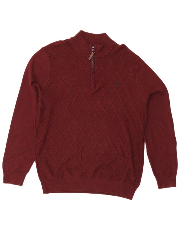 Crew Clothing Pull à col zippé pour homme 2XL en coton bordeaux