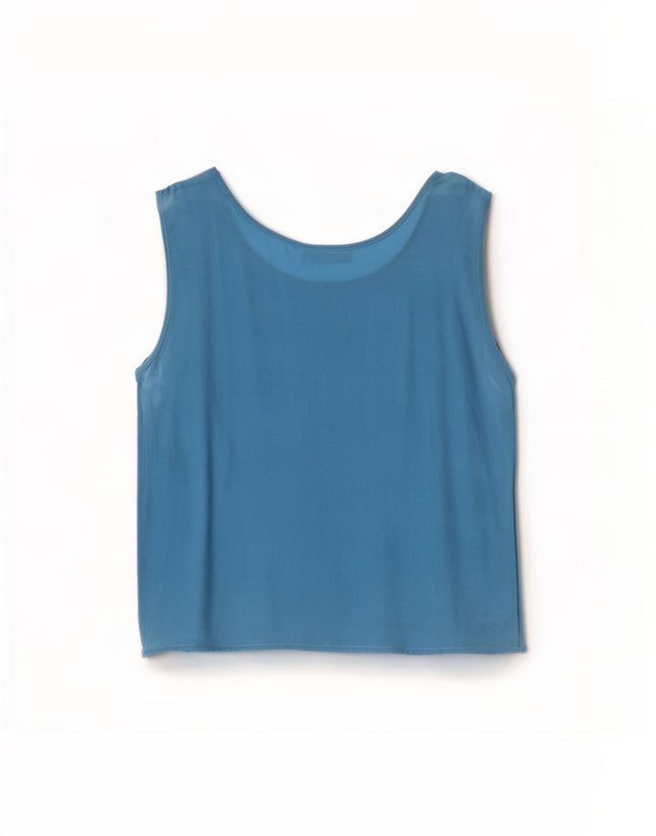vintage Femme Blouse Sans Manches Top IT 44 Soie Bleu Moyen