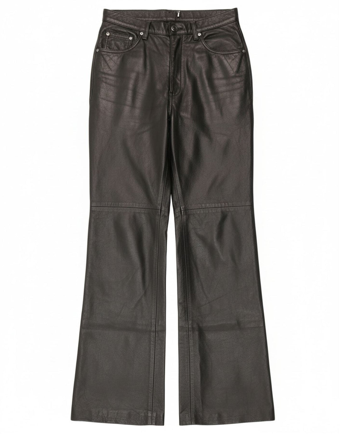 Pantalon en cuir Bootcut femme vintage IT 44 Medium W28 L30 Cuir noir