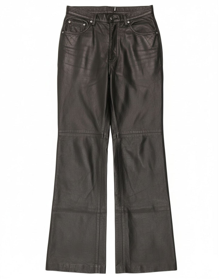 Pantalon en cuir Bootcut femme vintage IT 44 Medium W28 L30 Cuir noir