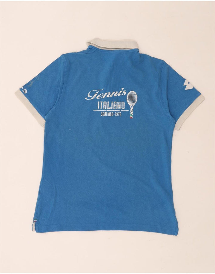 LOTTO Polo de rugby graphique Italia pour femme UK 14 Large Bleu Coton