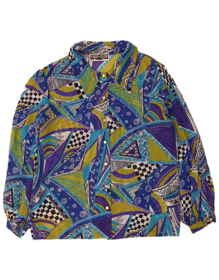 VINTAGE Chemisier Femme IT 42 Bleu Moyen Géométrique Polyester