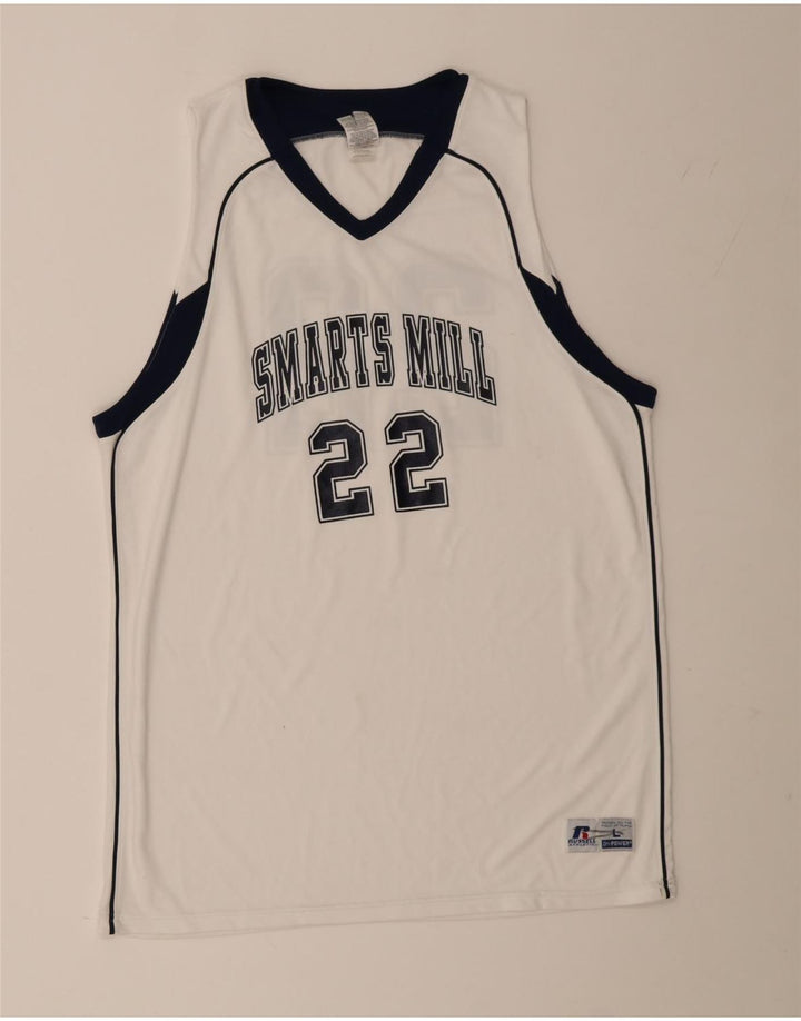 Russell Athletic Débardeur graphique pour homme Large Blanc Colorblock Polyester