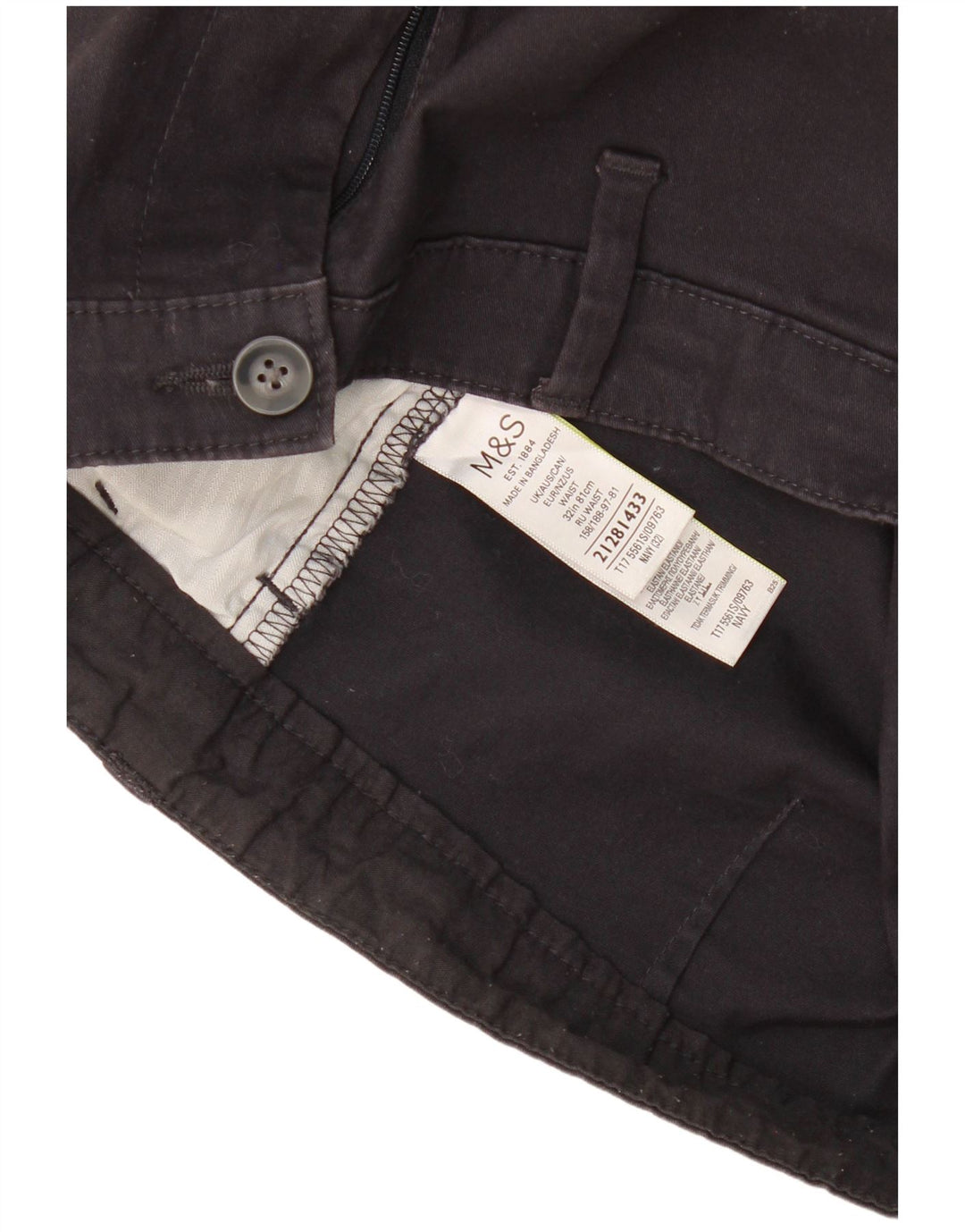 Marks & Spencer Short Chino Homme W32 Bleu Marine Moyen Coton