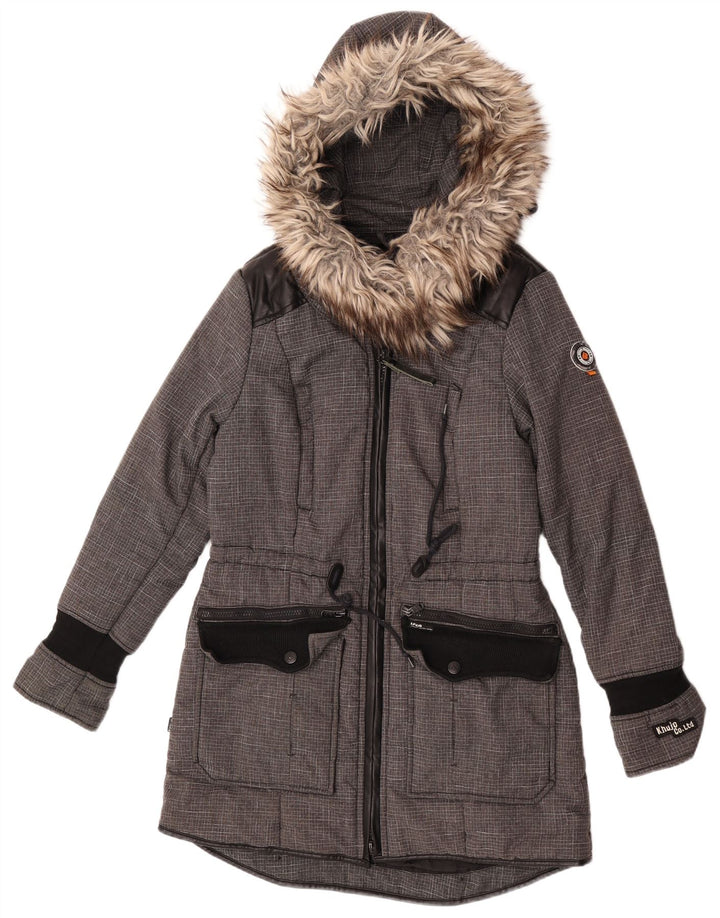 KHUJO Veste Parka à Capuche pour Femme UK 14 Gris Moyen Colorblock Polyester