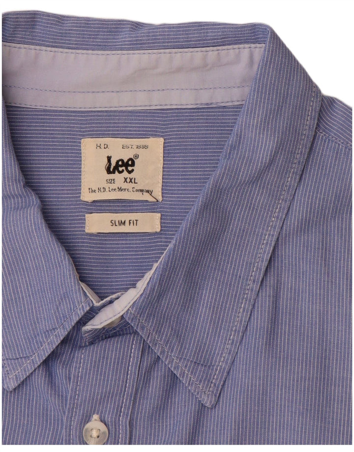 LEE Chemise cintrée pour homme 2XL en coton à fines rayures bleues