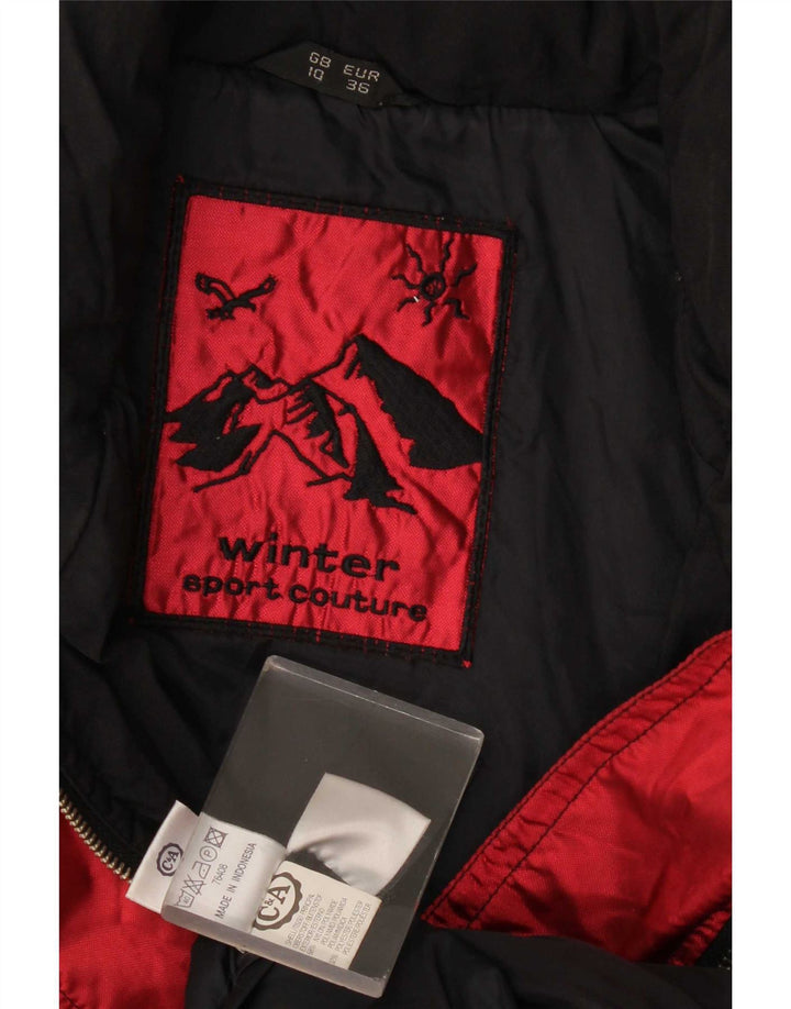 C&A Veste de ski surdimensionnée à capuche Rodeo pour femme UK 10 Small Red Colourblock