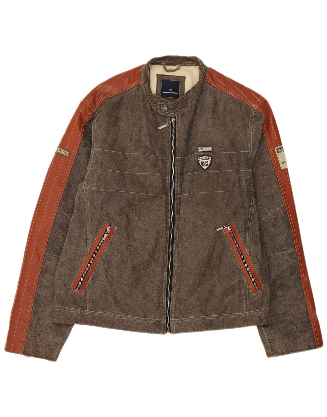 Tom Tailor Veste en Daim Homme UK 44 2XL Cuir Colorblock Marron