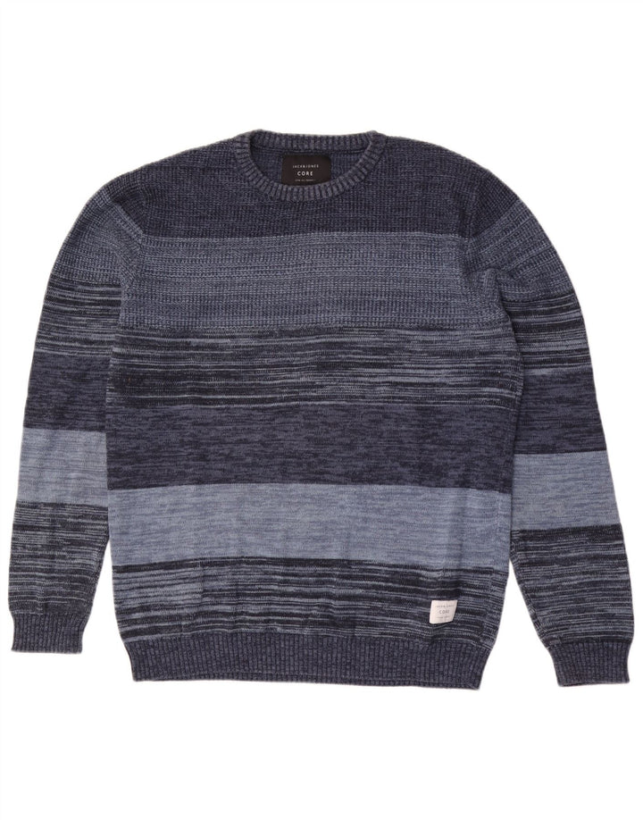 Jack & Jones Pull à col rond en coton à fines rayures bleu moyen pour homme
