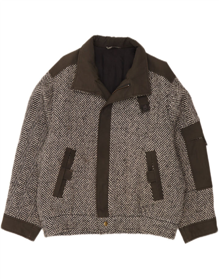 vintage Mens Loose Fit Bomber Jacket IT 48 Gris Moyen Colourblock Viscose