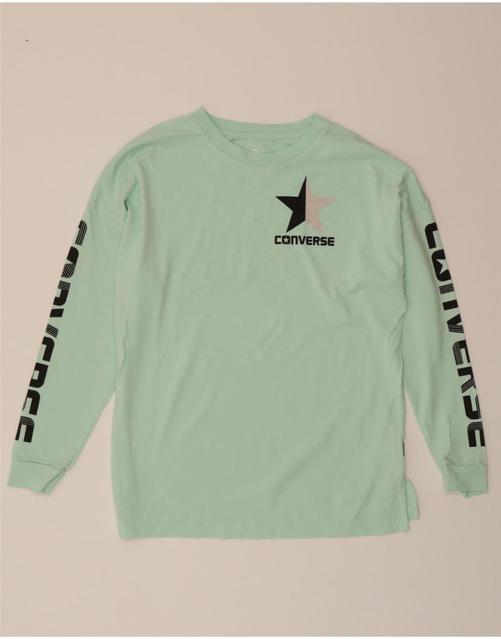 CONVERSE Mens Graphic Top Long Sleeve Small Turquoise Cotton Vintage Converse and Second-Hand Converse from Messina Hembry 
