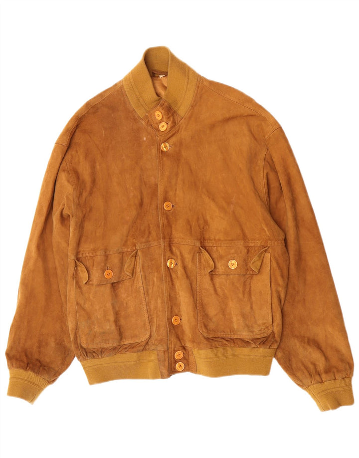 vintage Mens Suede Bomber Jacket IT 50 Grand Cuir Beige