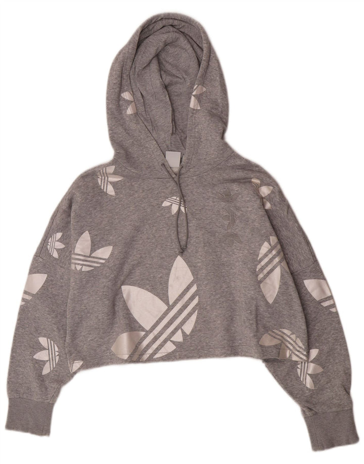 Adidas Pull à capuche surdimensionné Crop Graphic pour femme UK 12 Gris moyen Coton