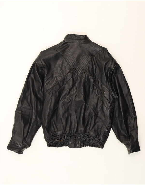 vintage Femme Loose Fit Veste en cuir UK 14 Moyen Noir