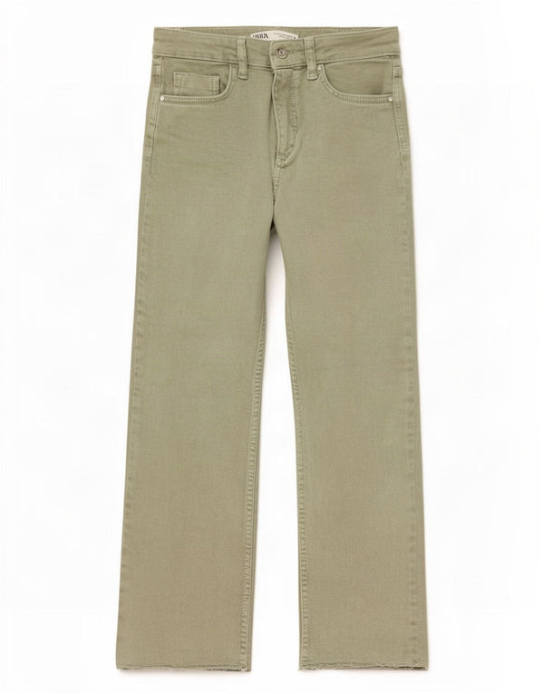 Zara Womens Crop Bootcut Jeans EU 42 Large W32 L25 Vert Coton