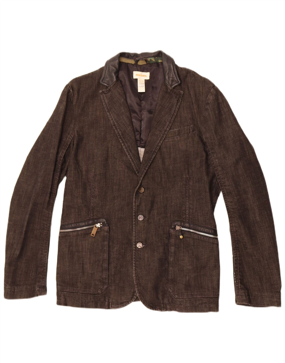 Diesel Veste blazer en jean à 3 boutons pour homme UK 38 Coton moucheté noir moyen