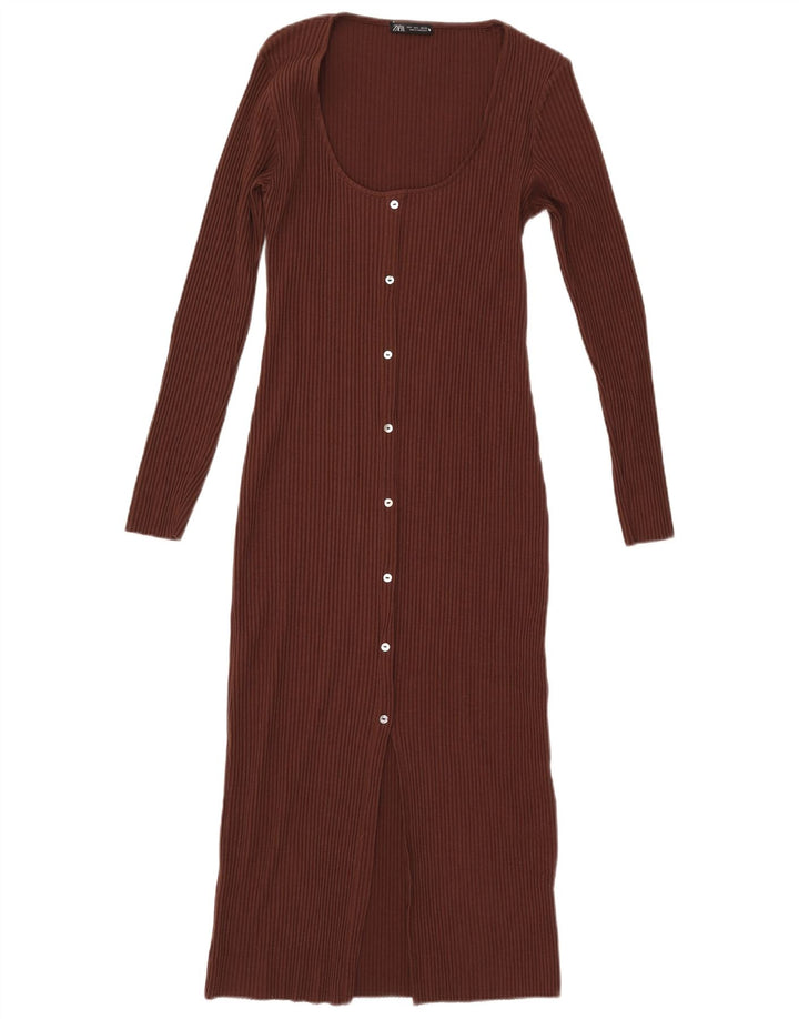 ZARA Robe moulante pour femme UK 14 Large Marron
