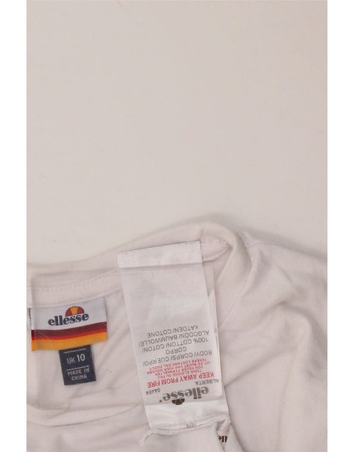 ELLESSE T-shirt court graphique pour femme UK 10 petit coton blanc