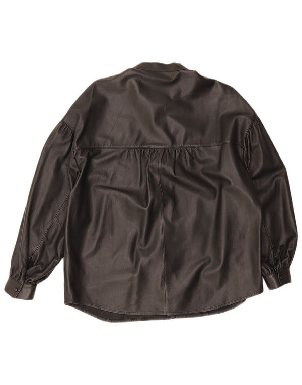 Massimo Dutti Chemise en cuir surdimensionnée pour femme UK 6 XS Cuir noir
