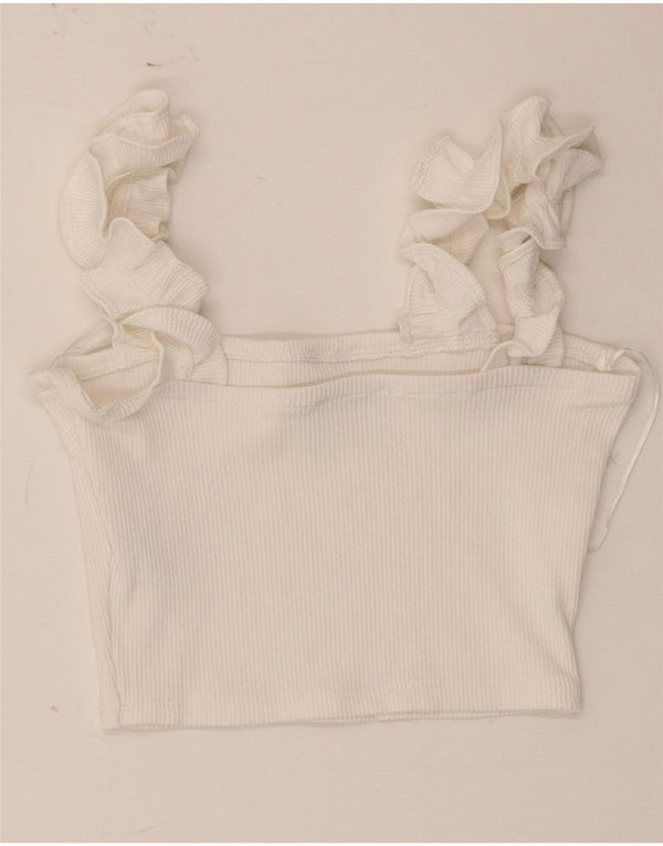 Zara Femme Crop Top UK 12 Medium Blanc Polyester