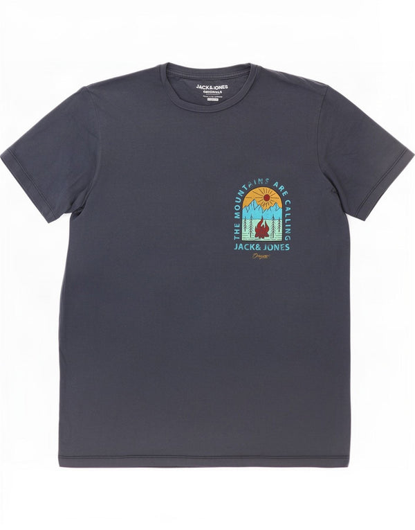 Jack & Jones T-Shirt Regular Fit Graphique Homme Bleu Marine Moyen Coton