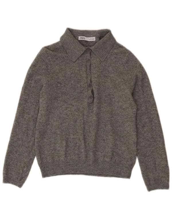 Zara Pull col polo pour femme UK 18 XL Laine mouchetée gris