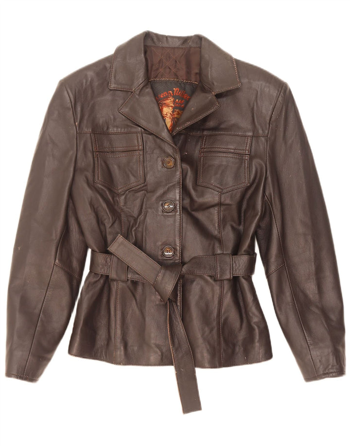 veste en cuir femme vintage UK 10 Petit Brun