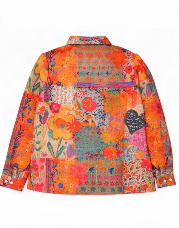 vintage Femme Chemise Graphique Blouse UK 10 Petit Floral Multicolore