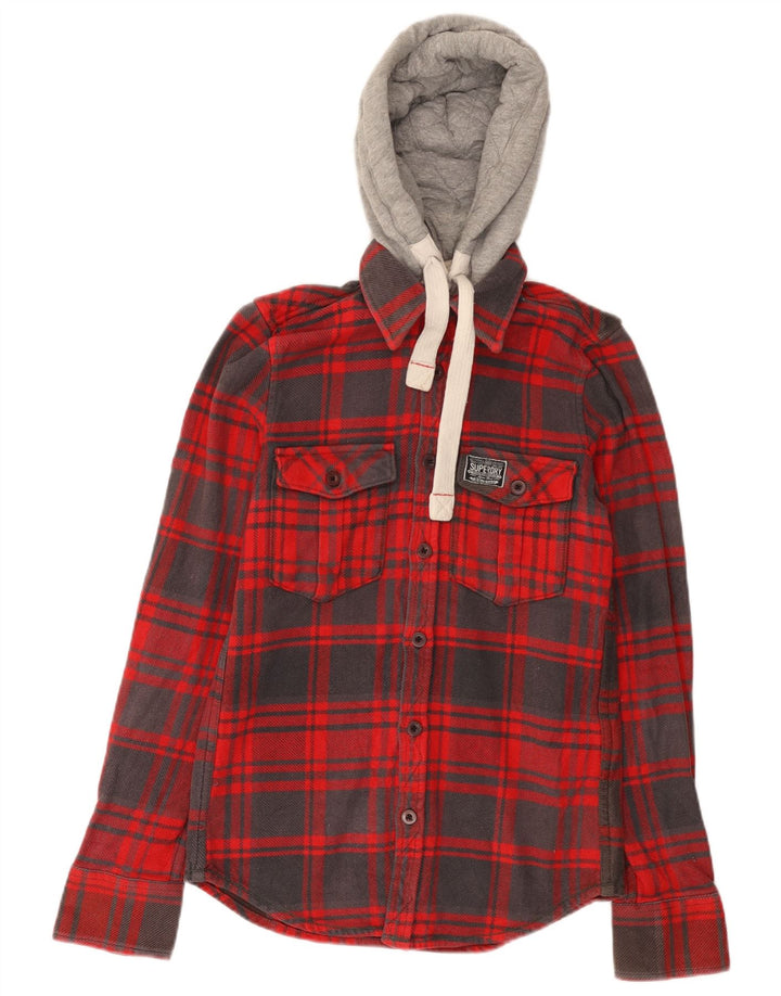 SUPERDRY Chemise à capuche en flanelle pour homme en coton à carreaux rouges