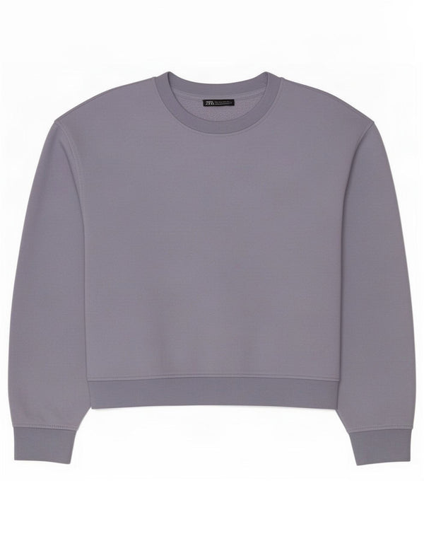 Zara Womens Crop Sweatshirt Jumper UK 14 Moyen Violet Coton