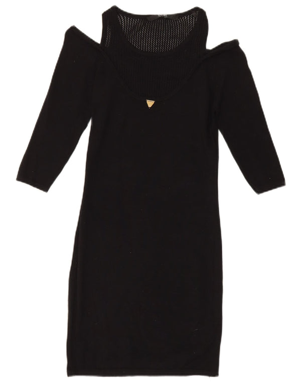 Guess Womens 3/4 Sleeve Off Shoulder Dress UK 4 XS Black Viscose