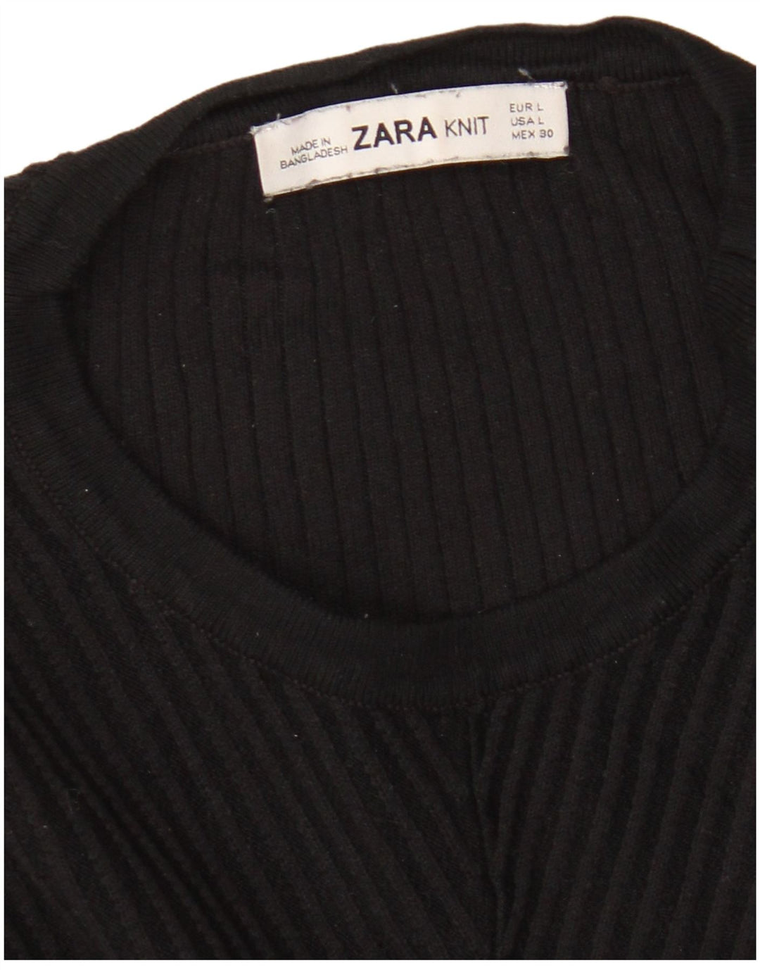 Zara Pull court à col rond pour femme UK 16 Large Noir