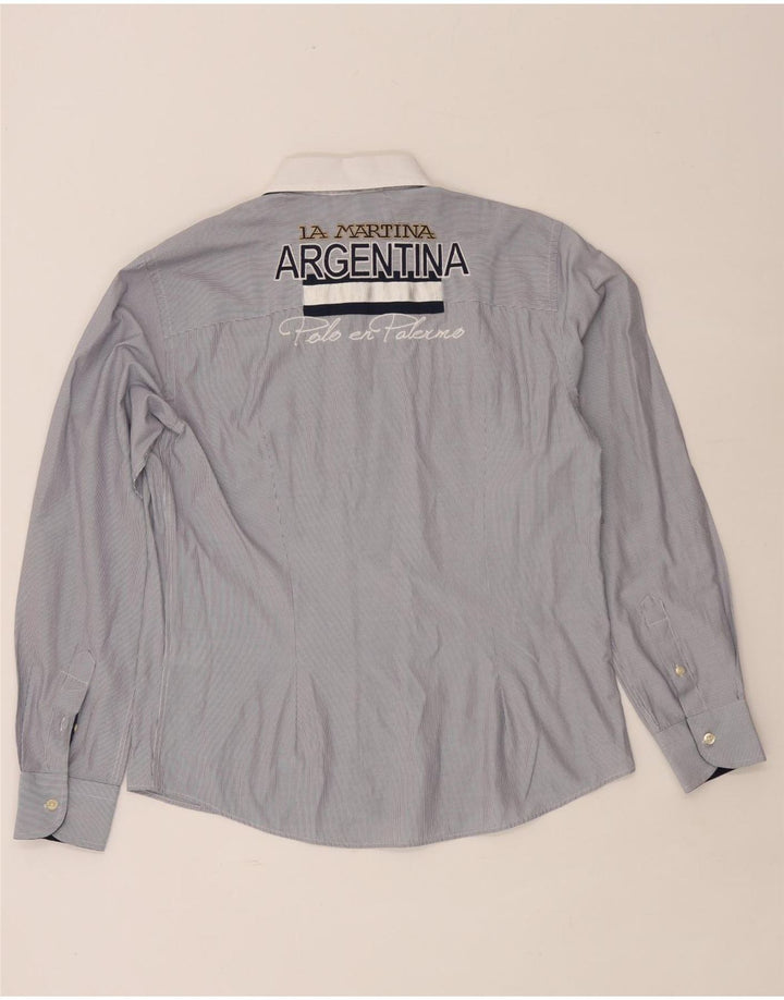 La Martina Chemise Graphique Homme Bleu Moyen en Coton à Fines Rayures