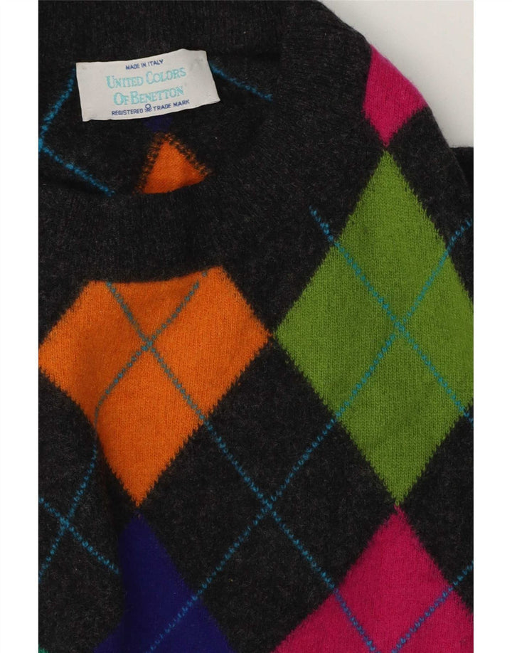 Benetton Pull à col rond pour homme IT 50 Gris moyen Argyle/Diamant