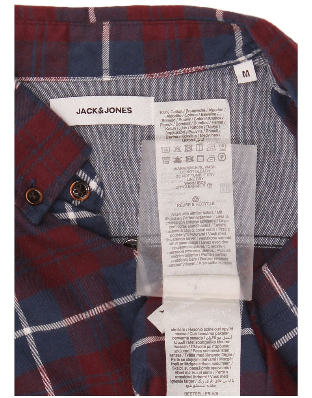 JACK & JONES Chemise Flanelle Homme Coton à Carreaux Bordeaux Moyen