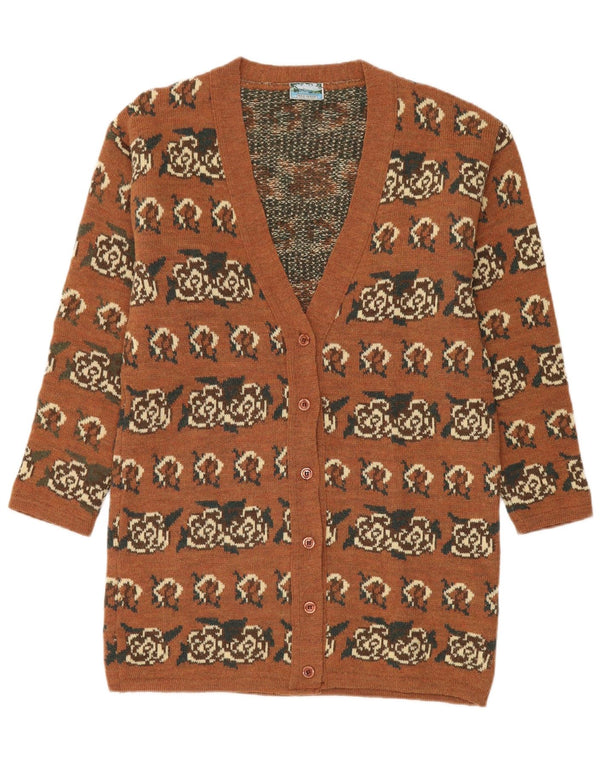Naj Oleari Cardigan long pour femme en laine florale marron UK 16