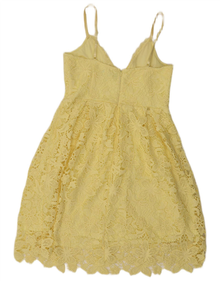Lipsy Robe d'été en dentelle pour femme UK 44 Medium Jaune Floral Polyester