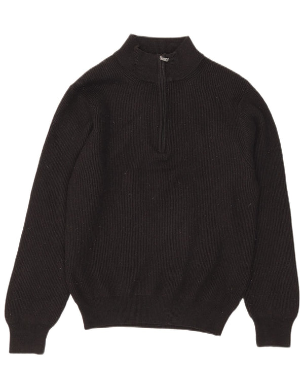 Re Del Mare Pull à col zippé pour femme UK 14 Laine mérinos noire moyenne