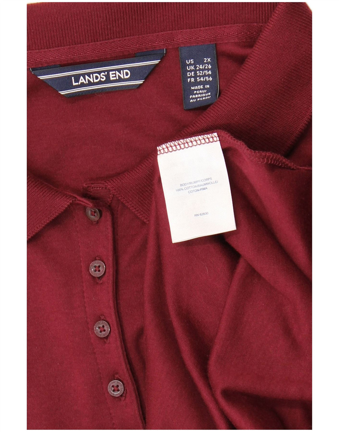LANDS END Polo à manches longues pour femme UK 24/26 2XL Coton bordeaux