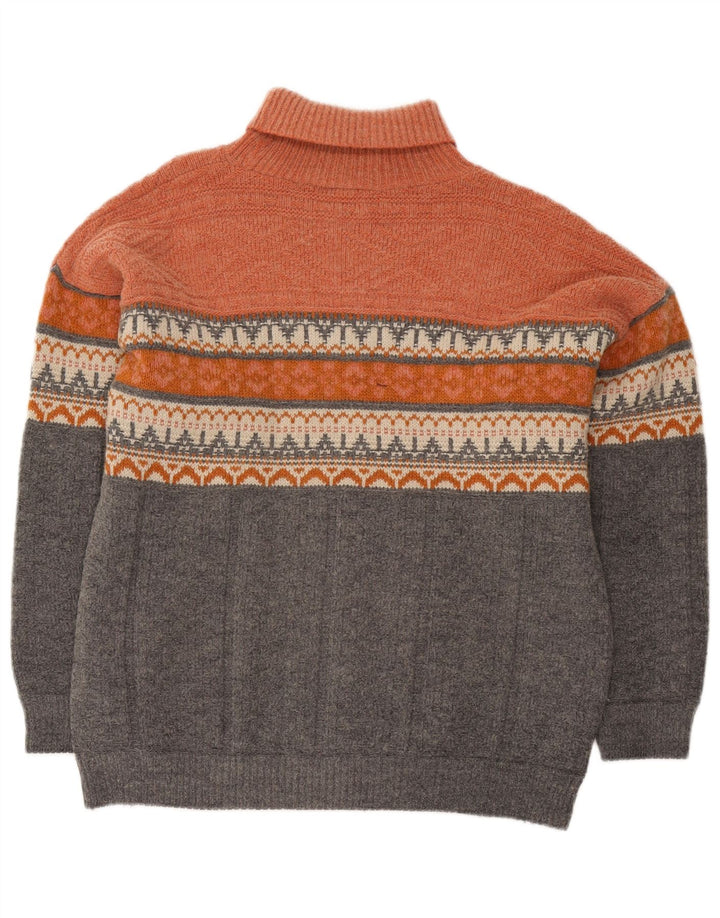 vintage Mens Roll Neck Jumper Pull Grand Orange Fair Isle