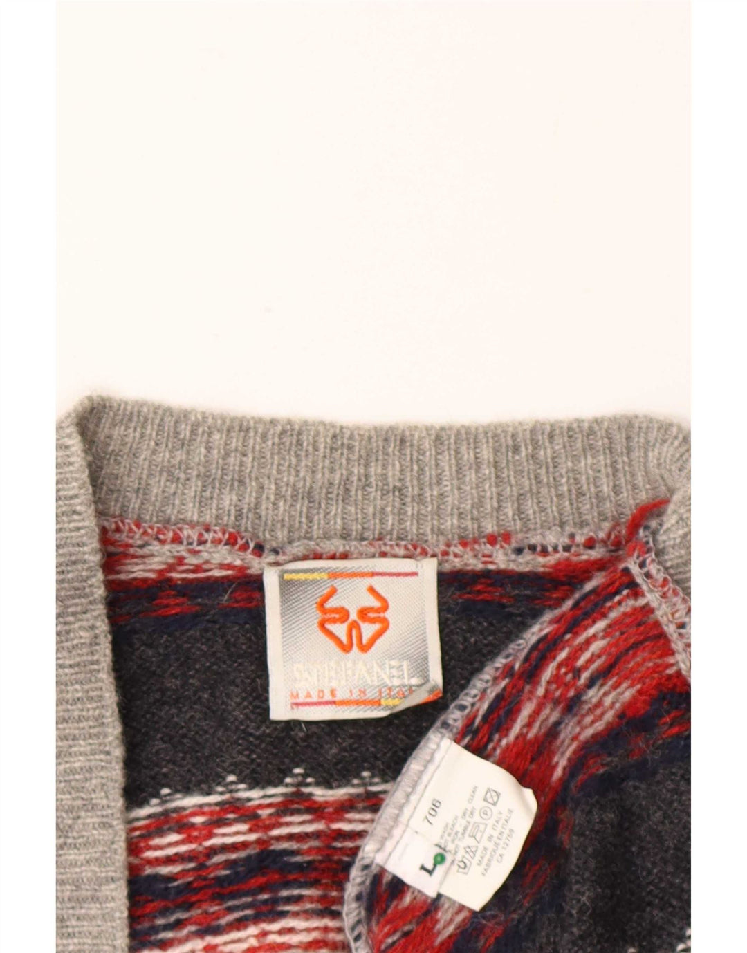 Stefanel Cardigan Homme Pull Large Gris Fair Isle Laine