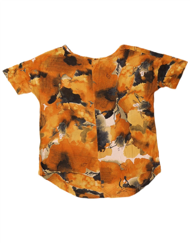 Zara T-shirt à motif abstrait pour femme UK 14 Viscose florale orange moyen