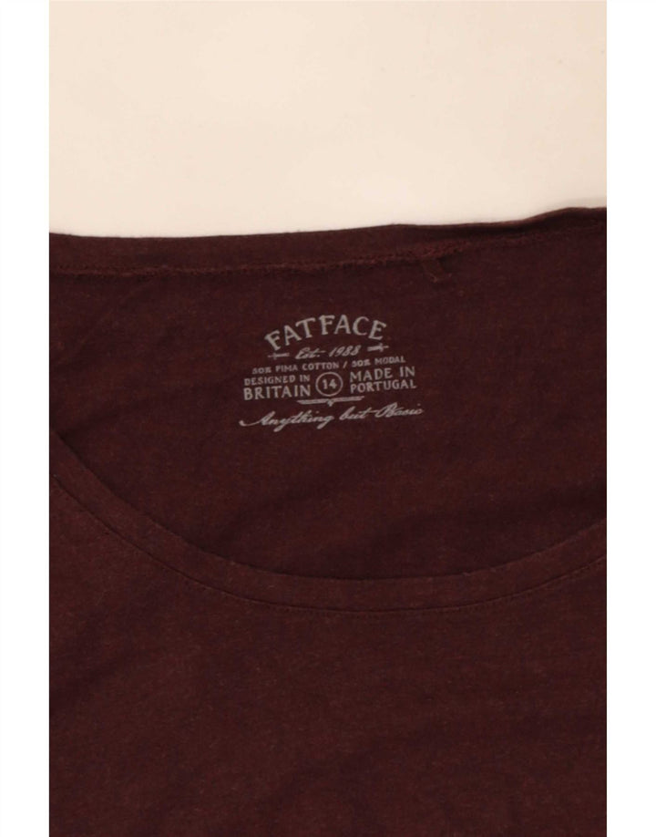 Fat Face Haut Femme Manches 3/4 UK 14 Coton Bordeaux Moyen