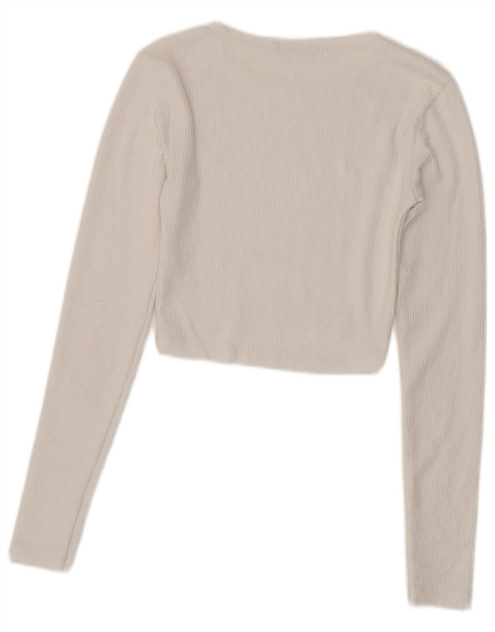 Zara Femme Crop Top Manches Longues UK 8 Petit Blanc Polyester
