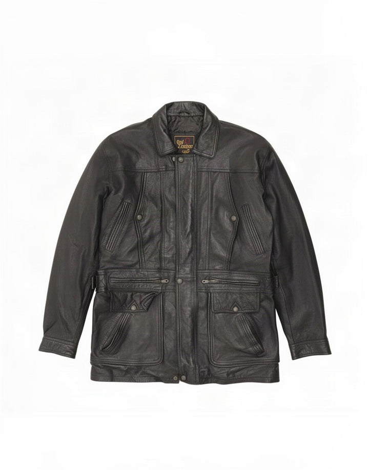 veste en cuir homme vintage UK 42 XL Noir