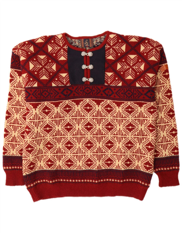 Sondre Pull à col rond pour homme en laine Fair Isle rouge
